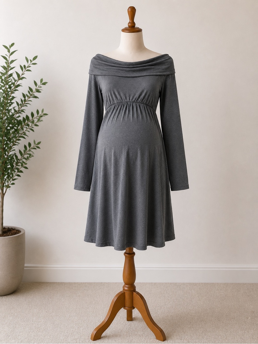 Liz Lange Off-Shoulder Long Sleeve Maternity Dress in Charcoal